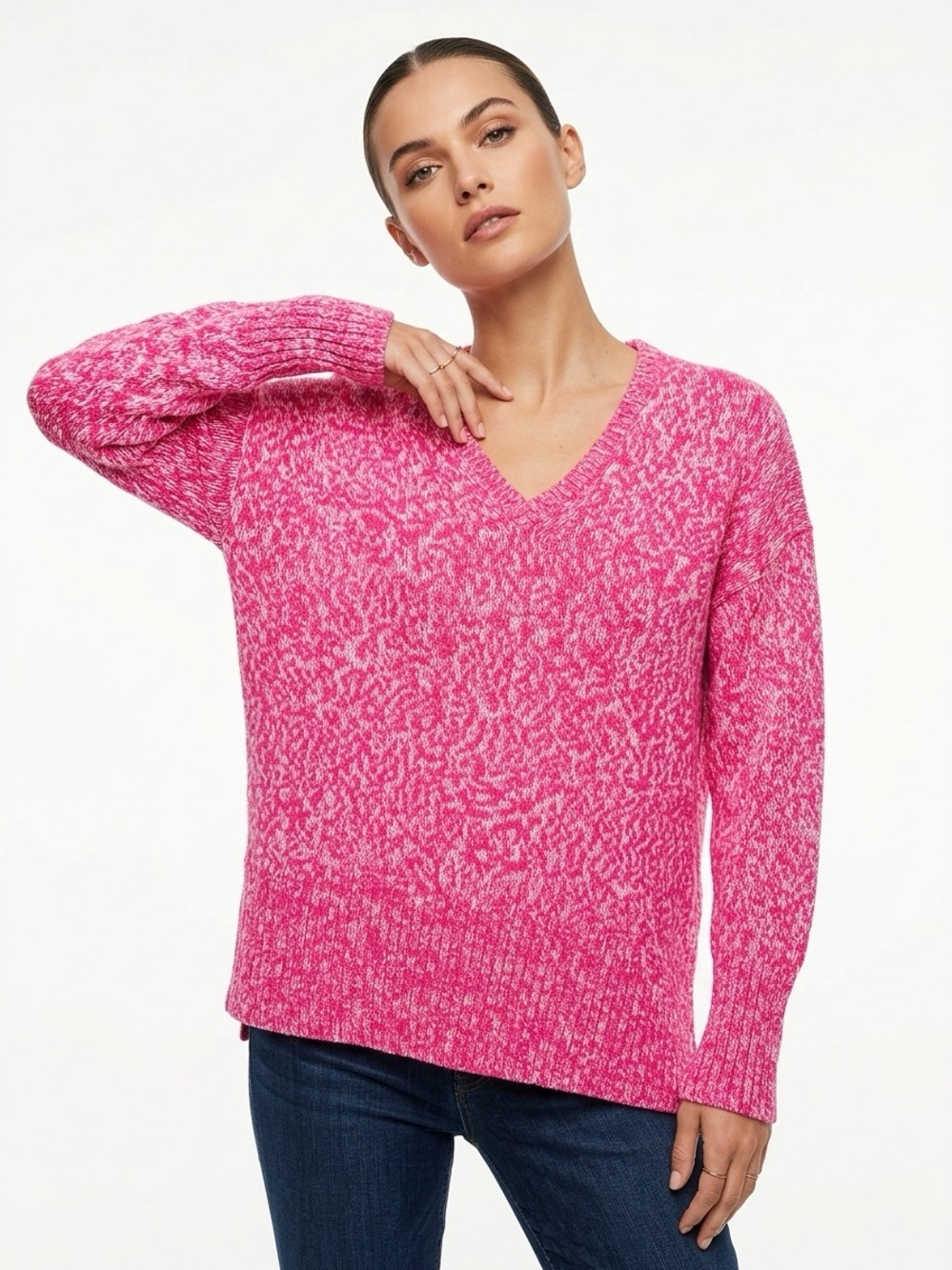 Lilly Pulitzer Marled Hot Pink V-Neck Sweater